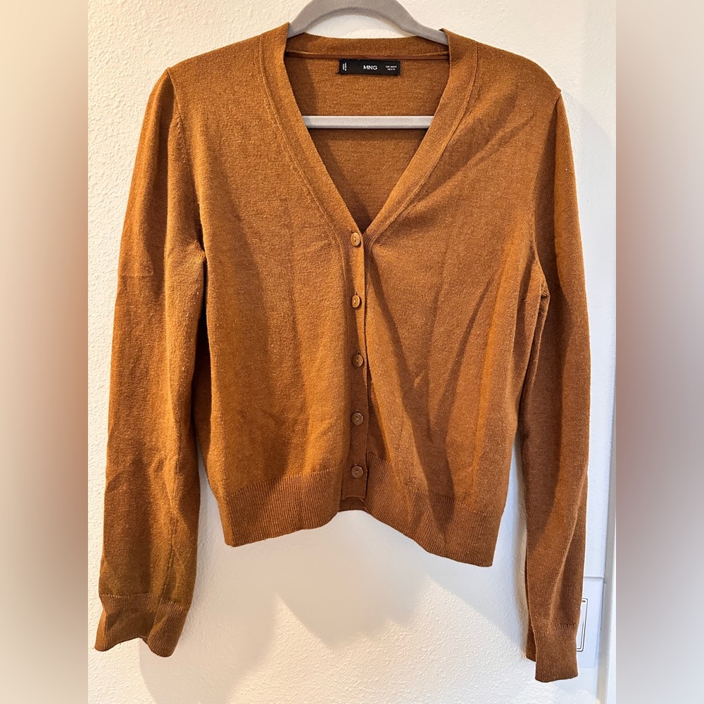 Mango Brown Cardigan Sweater V-Neck Knit